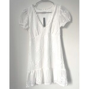 Speechless White Short Sleeve Lace Midi Dress